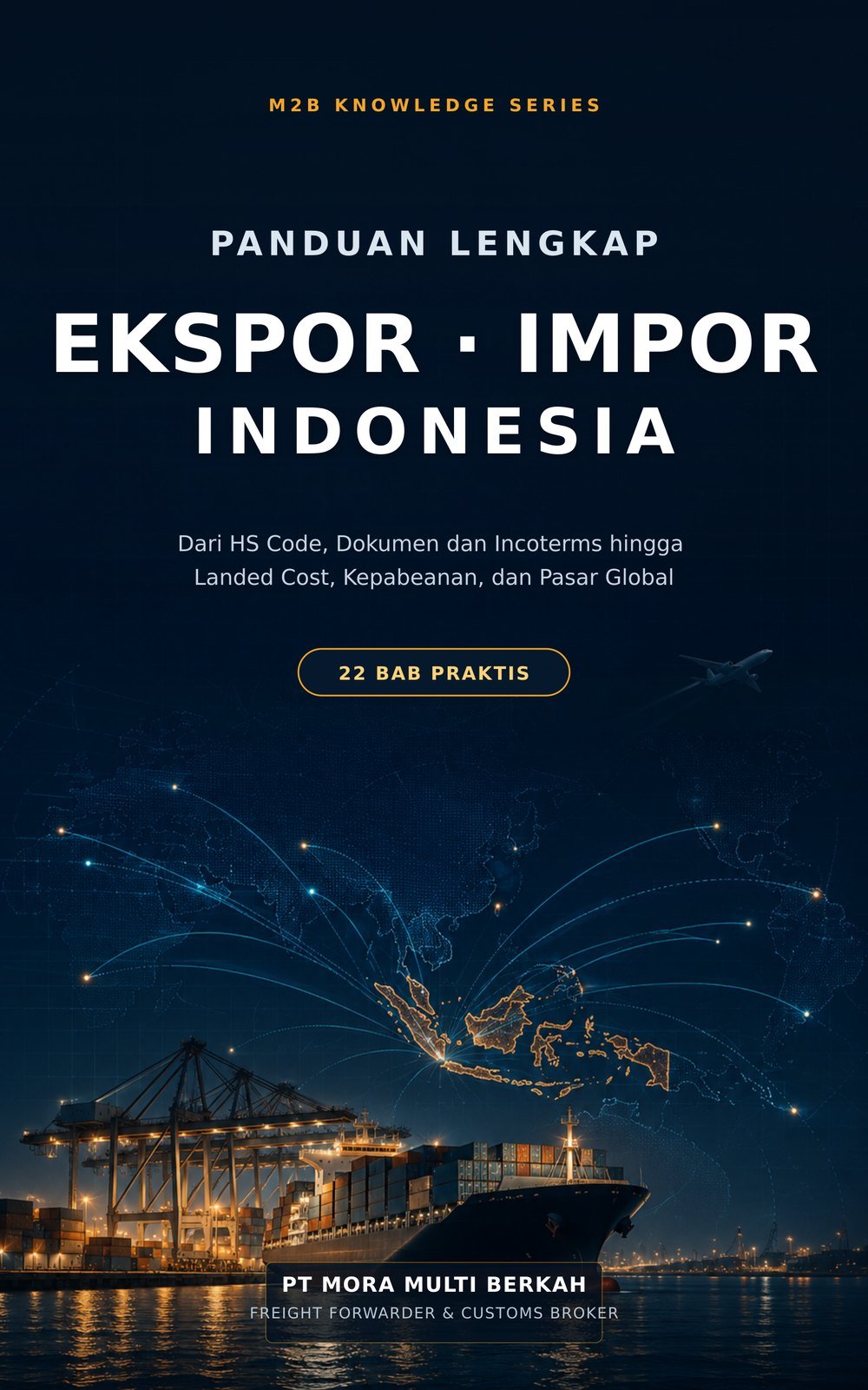 Sampul E-book Panduan Lengkap Ekspor Impor Indonesia oleh M2B — 22 bab praktis